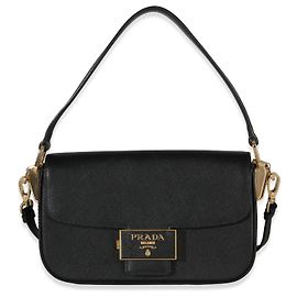 Borsa a tracolla Prada Black Saffiano Lux Leather Embleme Nero