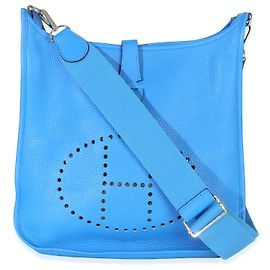 Hermès Bleu Hydra Clemence Evelyne 33 GM PHW Blue