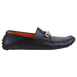 Hermès HERMES Irving Leather Driving Moccasins in Black Collier de Chien for Men, Size 42 EU Black