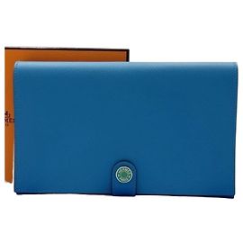 Hermès Portafoglio lungo Hermes in Blu Verde Blu Verde Arancione