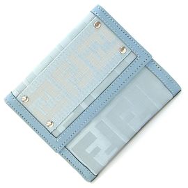 Fendi Zucca W Wallet Light Blue Leather and Cloth Light blue