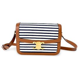 Céline Celine Maillon Triomphe Bag Tweed and Leather Medium Beige