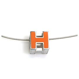Hermès Hermes Halskette Cage d'H Metall Orange Silber Silber Orange