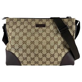 Borsa a tracolla Gucci GG Canvas e pelle Marrone