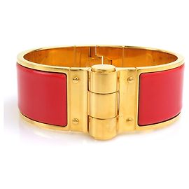 Hermès Hermes Charnière Bangle Bracelet Red Golden