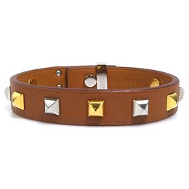Hermès Pulseira Charm Hermes em couro e metal Marrom Prata Dourado
