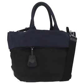 Sac à main PRADA Nylon 2way Noir Argent Auth ep14530A Noir Argenté