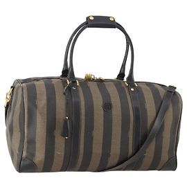 FENDI Bolsa Boston em Canvas Pecan PVC 2way Marrom Preto Auth bs34526 Marrom Preto