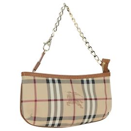 BURBERRY Nova Check Accessory Pouch PVC Beige Gold Auth 178749V Beige Golden