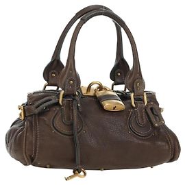 Chloé Chloe Paddington Handtasche Leder Braun Gold Silber Auth mr2427V Braun Silber Golden