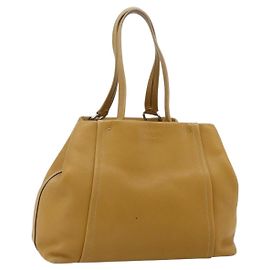 Bolsa Tote PRADA de couro marrom prata Auth 179442A Marrom Prata