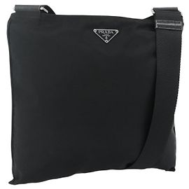 PRADA Shoulder Bag Nylon Black Silver Auth 180168 Black Silvery