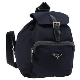 Sac à dos PRADA Nylon Navy Silver Auth bs34480 Argenté Bleu Marine