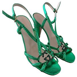 Gucci Sandales à talons hauts en cuir vert, Taille 39 Vert