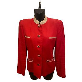Hermès Red Linen Jacket with Mao Collar Other