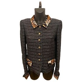 Chanel Black Tweed Silk Floral Collar Jacket SS2005 Other