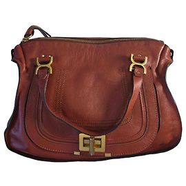 Chloé Bolsa Marcie Medium em Couro Castanho Marrom
