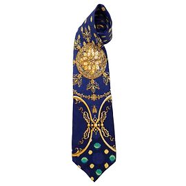 Versus Versace Versus Gianni Versace Silk Tie Blue and Gold Baroque Pattern Blue Golden