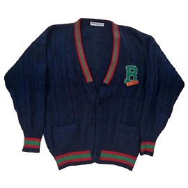 Burberrys Cardigan in lana e acrilico blu navy logo B Rosso Blu Verde