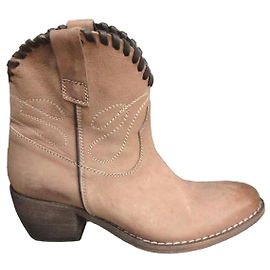 Autre Marque Via Roma 15 Leather Western Ankle Boots Brown Beige