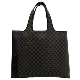 Céline Celine Macadam Blazon Triomphe Leather Handbag Brown Black
