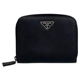 Prada Black Leather Bi-Fold Wallet Black