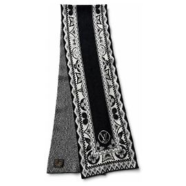Cachecol Louis Vuitton Monogram Preto e Branco Preto Branco Cinza