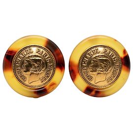 Chanel Gold Gold Plated Tortoise Shell Coin Clip On Earrings Golden
