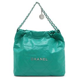 Sac à main Chanel 22 en cuir de veau brillant matelassé vert Medium Vert Vert clair