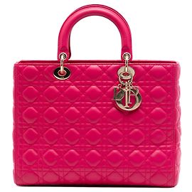 Lady Dior en agneau cannage rose, taille Large Rose Autre