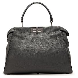 Sac à main Fendi Peekaboo Iconic en cuir de veau gris taille Medium Marron Gris anthracite