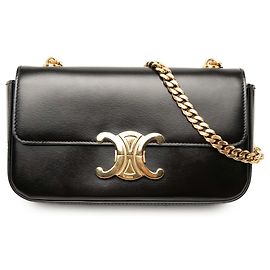 Céline Bolsa de ombro Claude em couro de vitelo brilhante preto Celine Preto