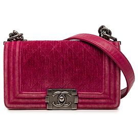 Chanel Boy Flap aus rosa gestepptem Samt, klein Pink Andere