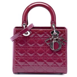 Lady Dior Cannage en cuir verni rose, taille Medium Rose Autre