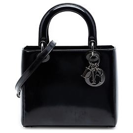 Lady Dior en cuir verni noir, taille Medium Noir