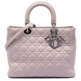 Lady Dior em pele de cordeiro cannage rosa, grande Rosa