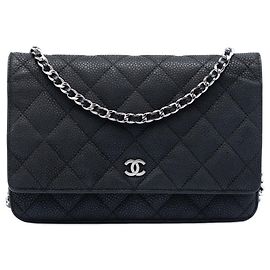 Chanel Black CC gestepptes Caviar Wallet on Chain Schwarz