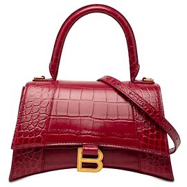 Balenciaga Red Small Croc Embossed Hourglass Top Handle Bag Red Dark red