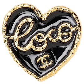 Chanel Coco Mark Heart Pin Brosche Schwarz Golden