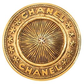 Broche Chanel Vintage Round Logo Doré