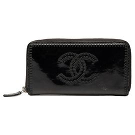 Chanel Coco Mark Round Zipper Long Wallet Black