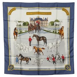 Lenço Carré 90 Les Haras Nationaux Hermès Multicor Azul claro