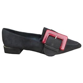 Autre Marque Mocassins en Daim Dansi avec Boucle Rouge, 36 Noir