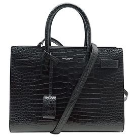 SAINT LAURENT BABY DAY HANDBAG 421863 CROCO EFFECT LEATHER SHOULDER BAG Black
