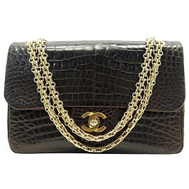 BOLSA VINTAGE CHANEL CLASSIC TIMLESS MEDIUM EM COURO DE CROCODILO Marrom