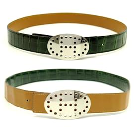 Hermès CINTURÓN HERMES REVERSIBLE 32MM HEBILLA H EVELYNE T 80 CUERO DE COCODRILO Verde