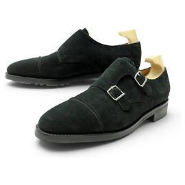 JOHN LOBB WILLIAM II MOCASSINS BI BOUCLES 9E 43 BLACK SUEDE SHOES Black