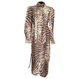 Zimmermann Midi-Hemdenkleid mit Zebra-Print aus brauner Seide Braun