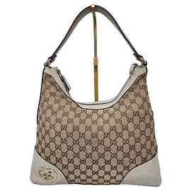 Gucci Lovely Heart Monogram Medium Hobo Bag - Off White/Brown Brown Cream