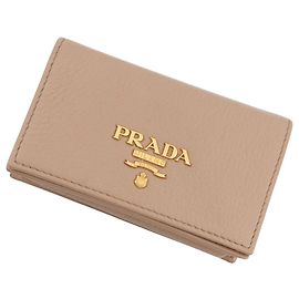 Tarjetero de cuero beige Prada Beige